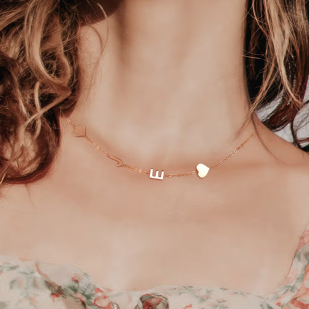 Sterling Silver Dainty Sideways Minimalist Necklace with Initial Name