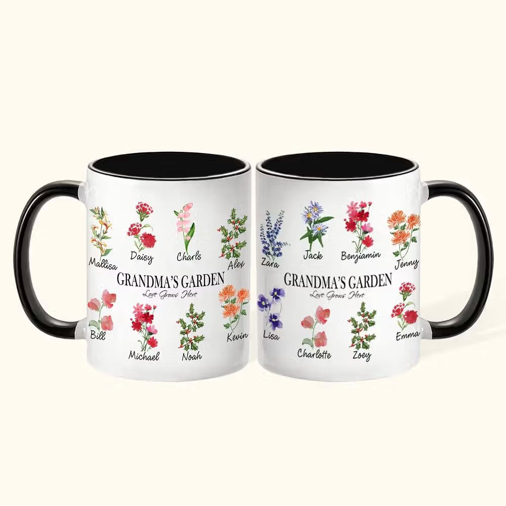 2 Personalized mugs with Garden 1-20 Birth Flowers