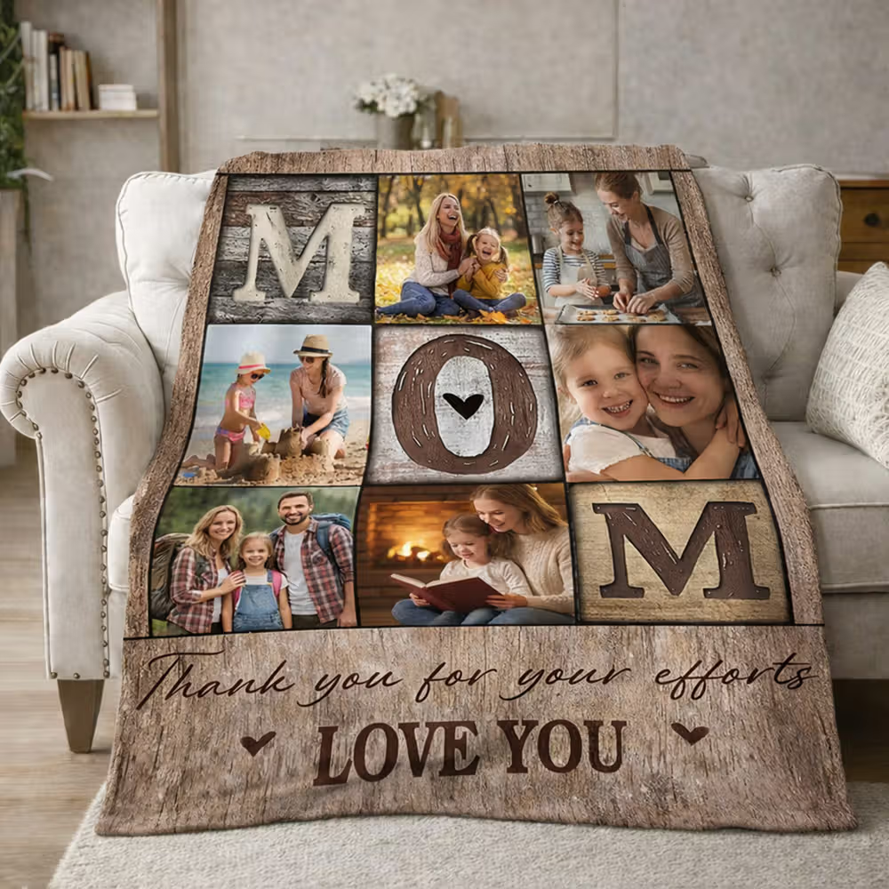 personalised six-photo family blanket