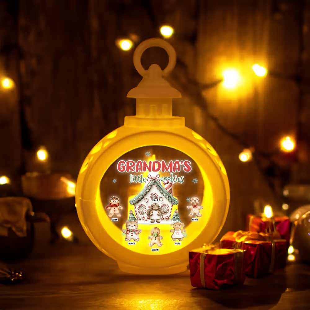 A gingerbread LED flameless candle with names