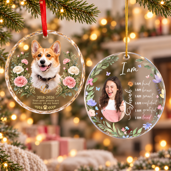 Birth flower acrylic ornaments include pet or someone in the family