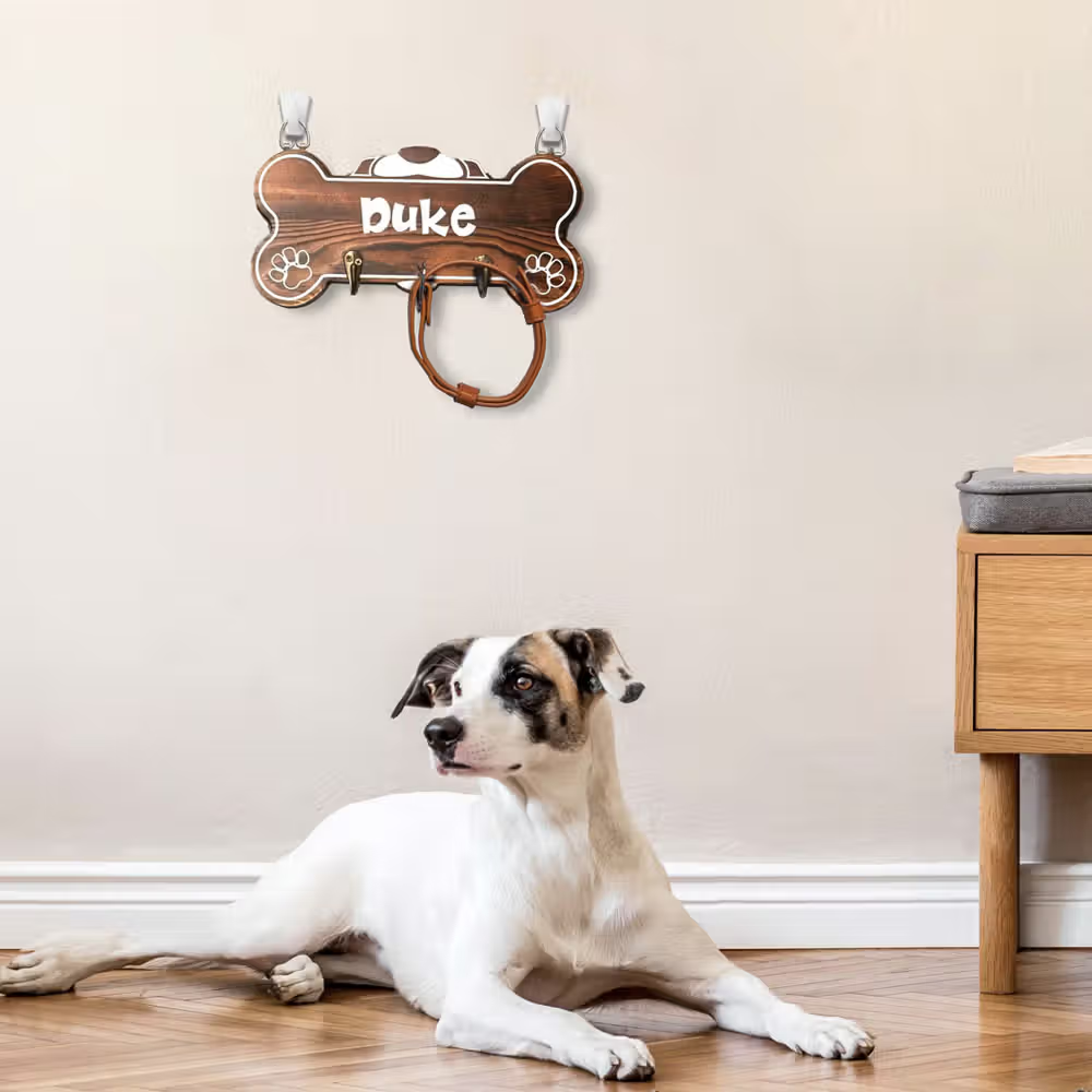 Brown bone-shaped personalised lead holder